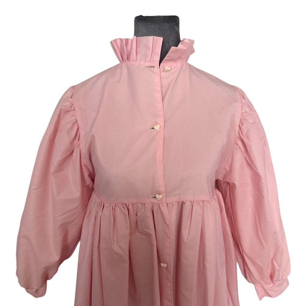 Francoise Bouthillier Pink Long Puff Sleeve Button-Down Girls Dress With Ruffled - Picture 2 of 7